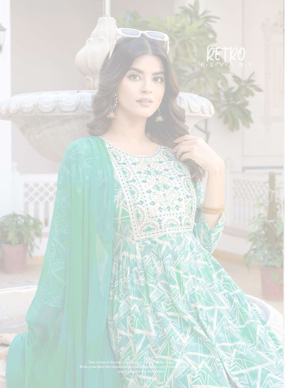 ERRAHA LAUNCHING PREMIUM QUALITY RAYON FABRIC ANARKALI STYLE DRESS TRISHA VOL - 5 CATALOG 