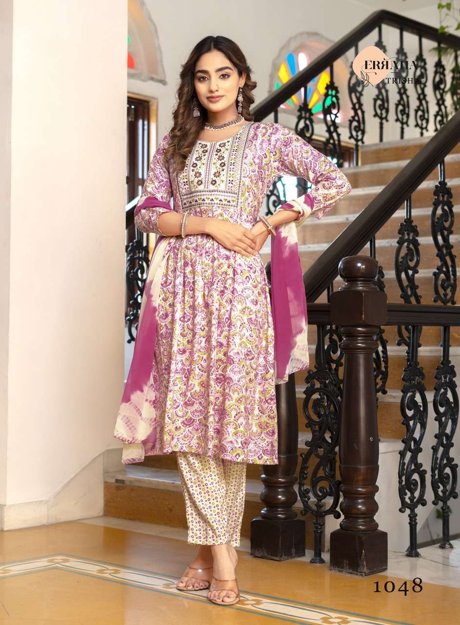 ERRAHA LAUNCHING PREMIUM QUALITY RAYON FABRIC ANARKALI STYLE DRESS TRISHA VOL - 5 CATALOG 