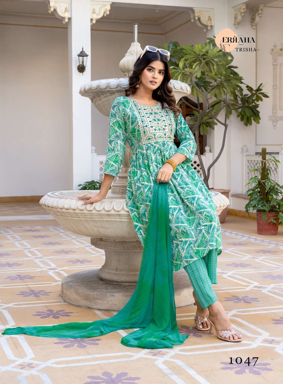 ERRAHA LAUNCHING PREMIUM QUALITY RAYON FABRIC ANARKALI STYLE DRESS TRISHA VOL - 5 CATALOG 