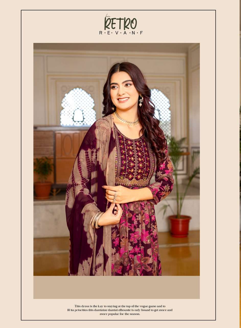ERRAHA LAUNCHING PREMIUM QUALITY RAYON FABRIC ANARKALI STYLE DRESS TRISHA VOL - 5 CATALOG 