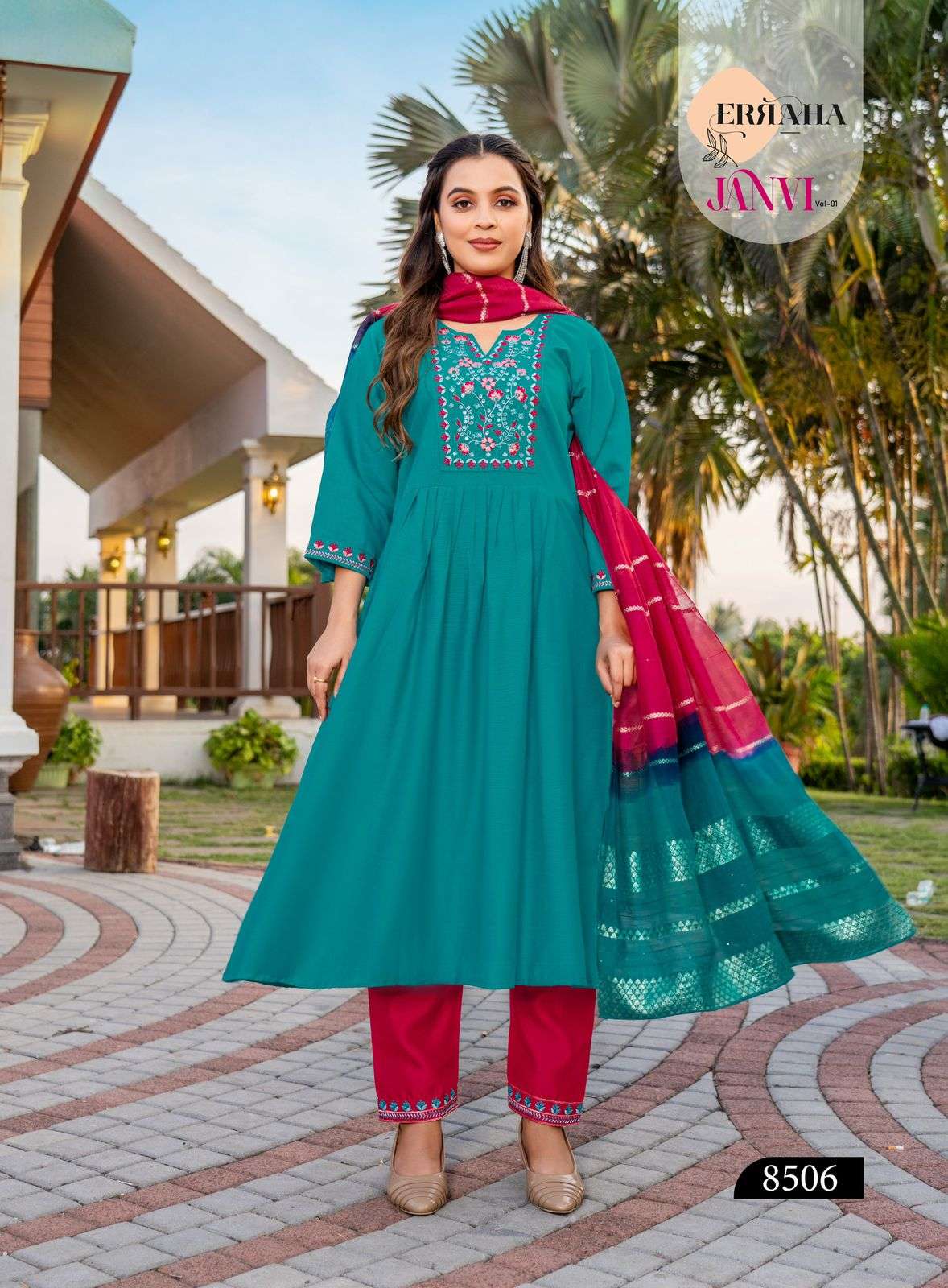 ERRAHA LAUNCHING PREMIUM QUALITY VETICAN FABRIC KURTI SET JANVI VOL-1 