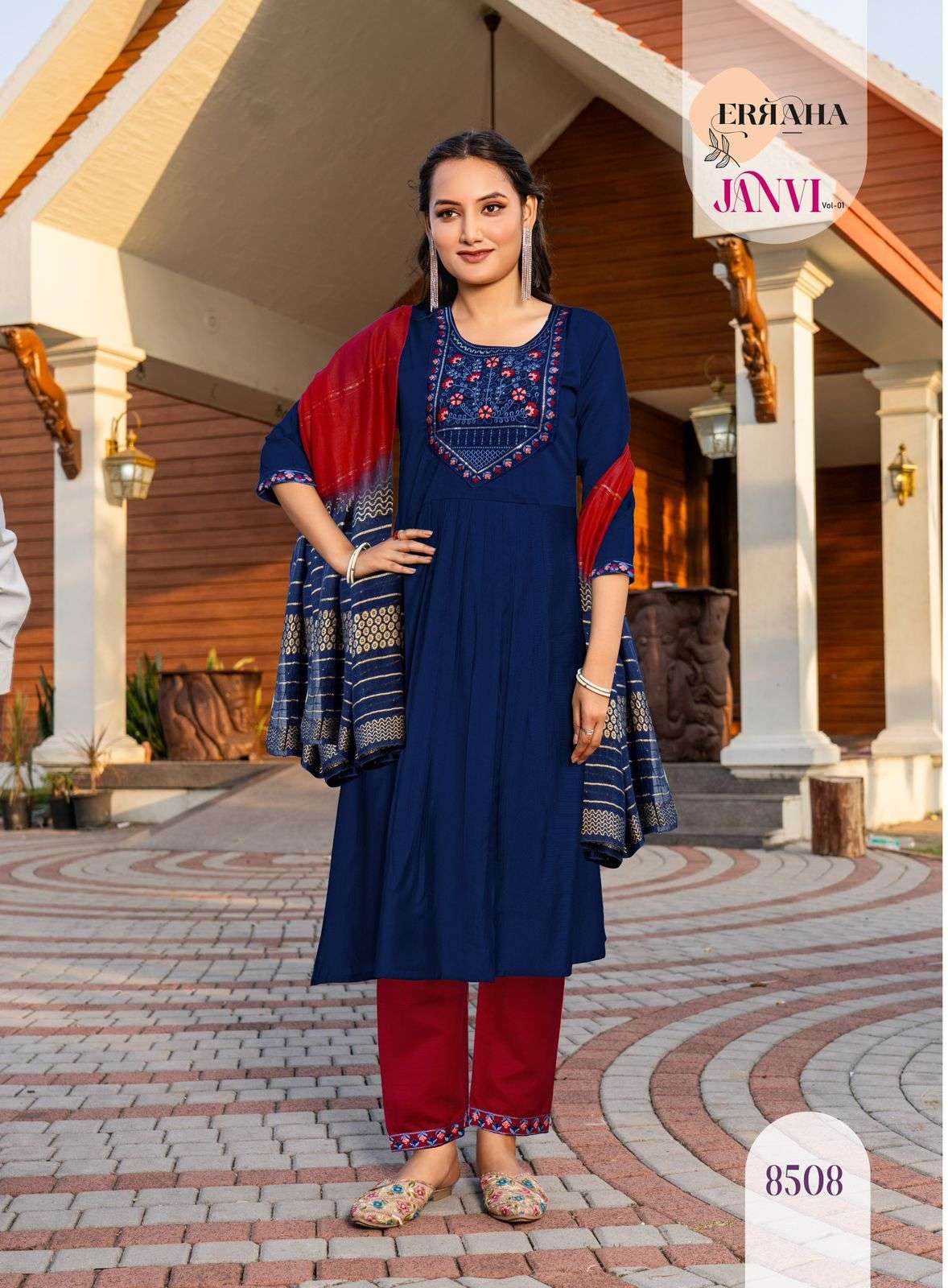 ERRAHA LAUNCHING PREMIUM QUALITY VETICAN FABRIC KURTI SET JANVI VOL-1 