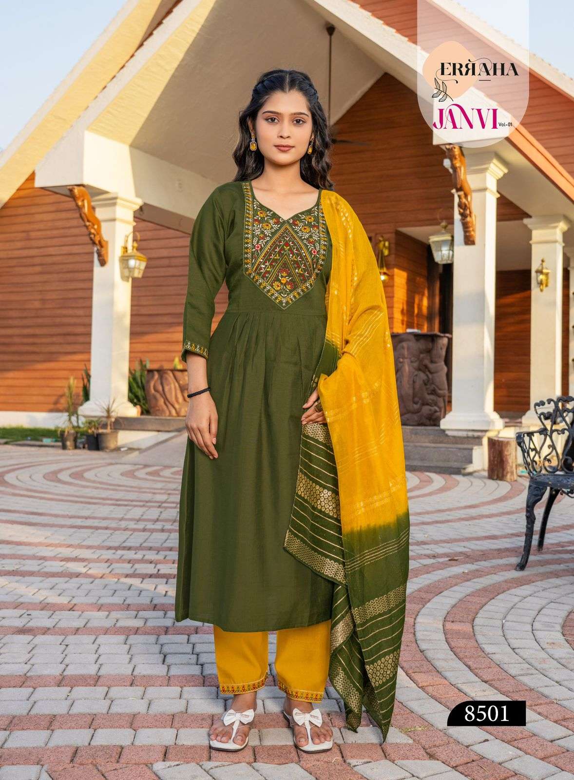 ERRAHA LAUNCHING PREMIUM QUALITY VETICAN FABRIC KURTI SET JANVI VOL-1 