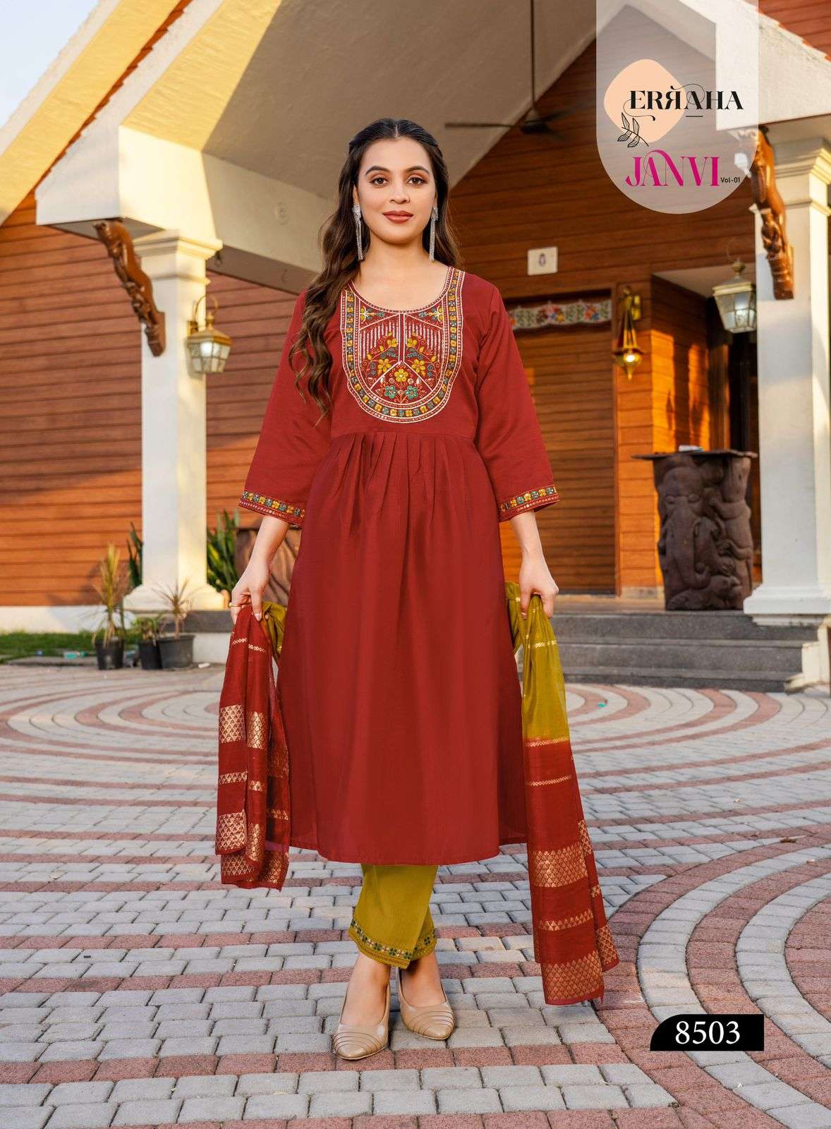 ERRAHA LAUNCHING PREMIUM QUALITY VETICAN FABRIC KURTI SET JANVI VOL-1 