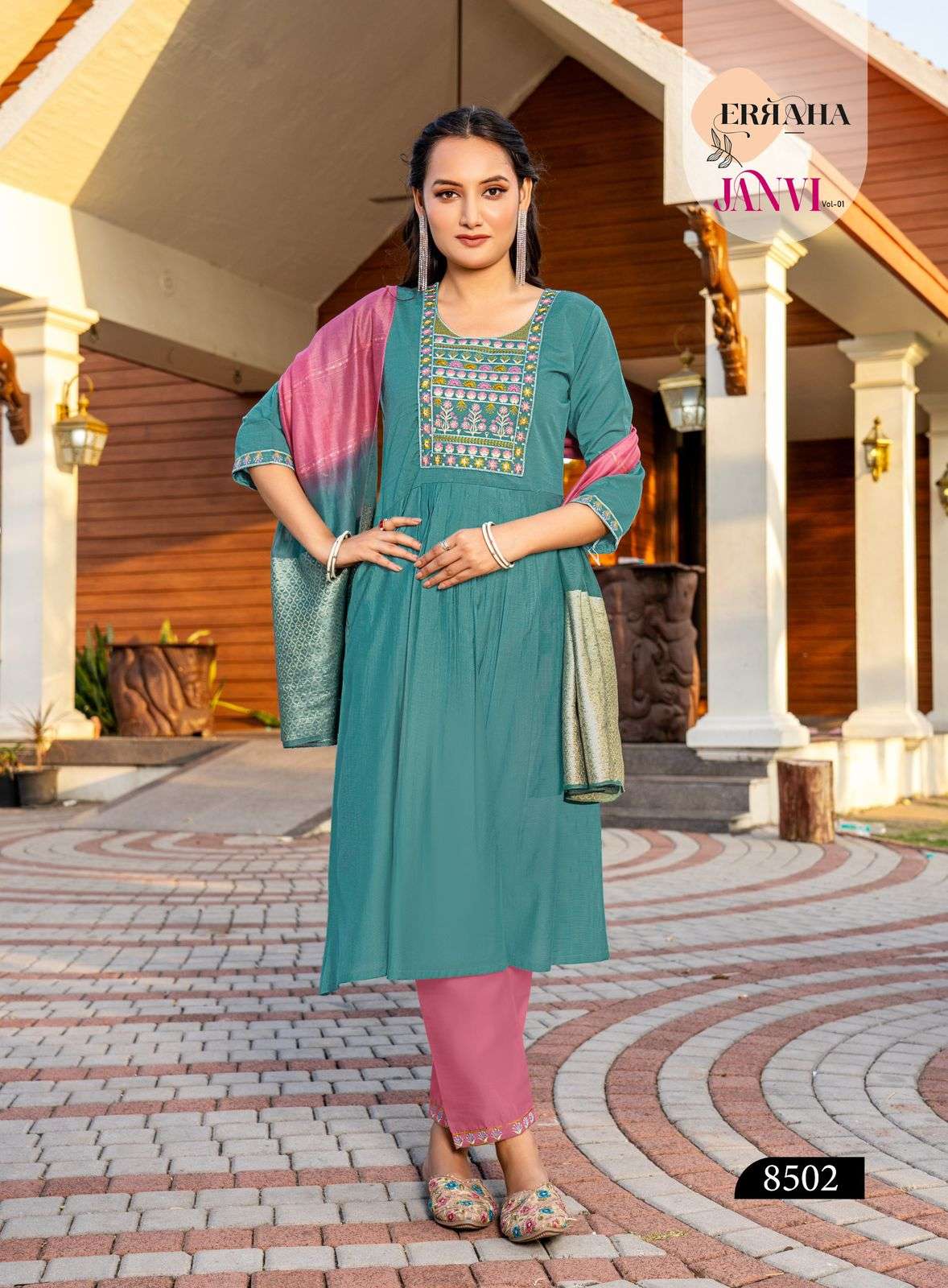ERRAHA LAUNCHING PREMIUM QUALITY VETICAN FABRIC KURTI SET JANVI VOL-1 