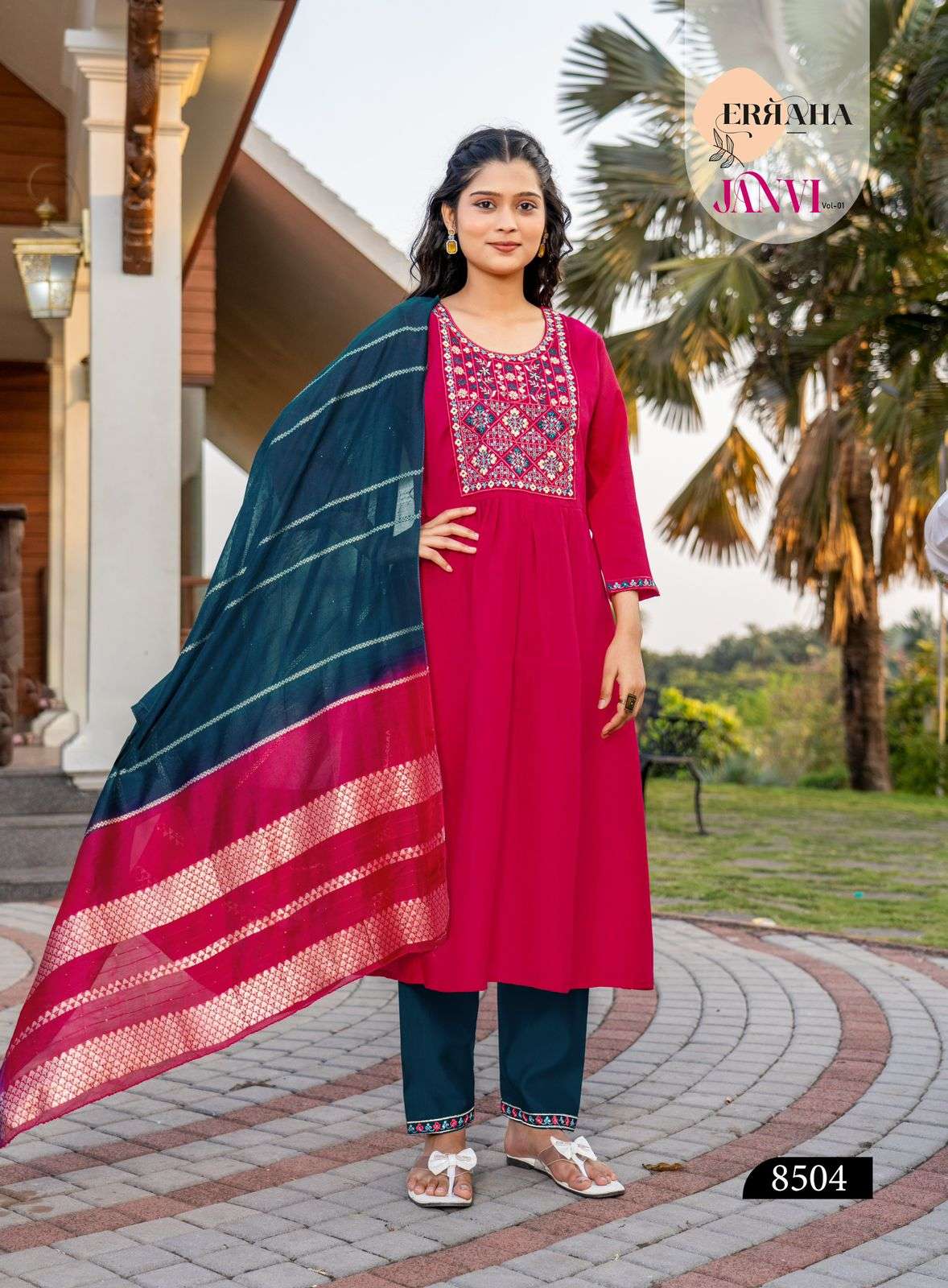 ERRAHA LAUNCHING PREMIUM QUALITY VETICAN FABRIC KURTI SET JANVI VOL-1 
