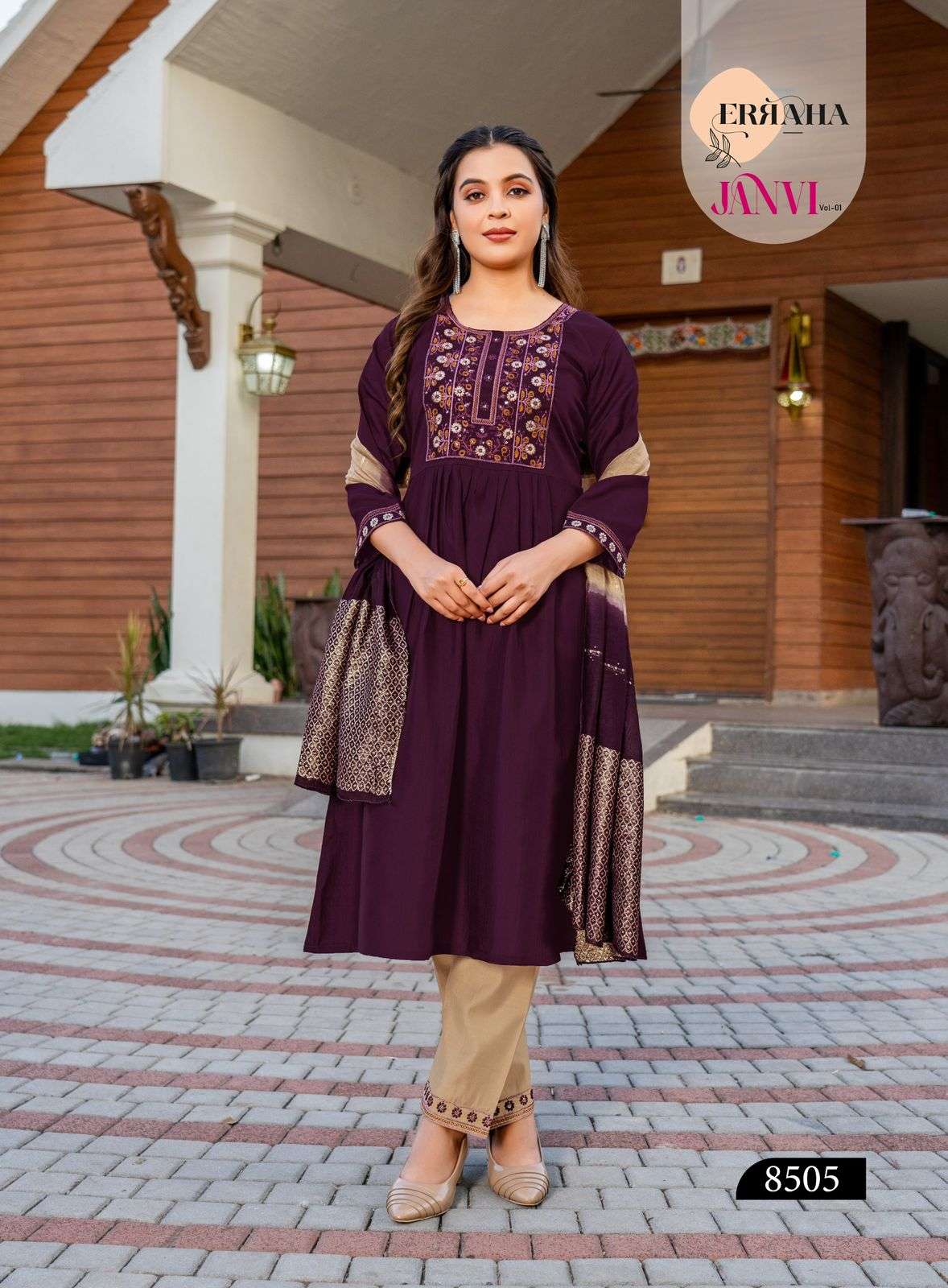 ERRAHA LAUNCHING PREMIUM QUALITY VETICAN FABRIC KURTI SET JANVI VOL-1 