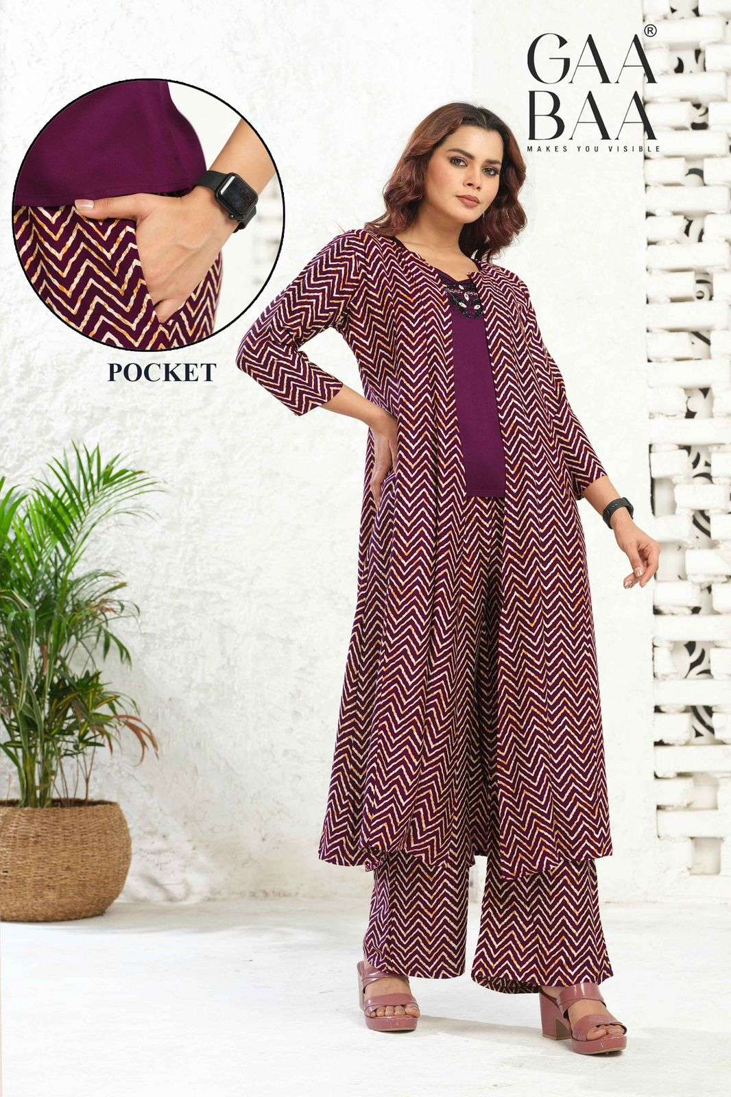GAABAA LAUNCHING SUPER COOL LIVA GAJI PRINT JACKET AND BOTTOM CO-ORD SET                       