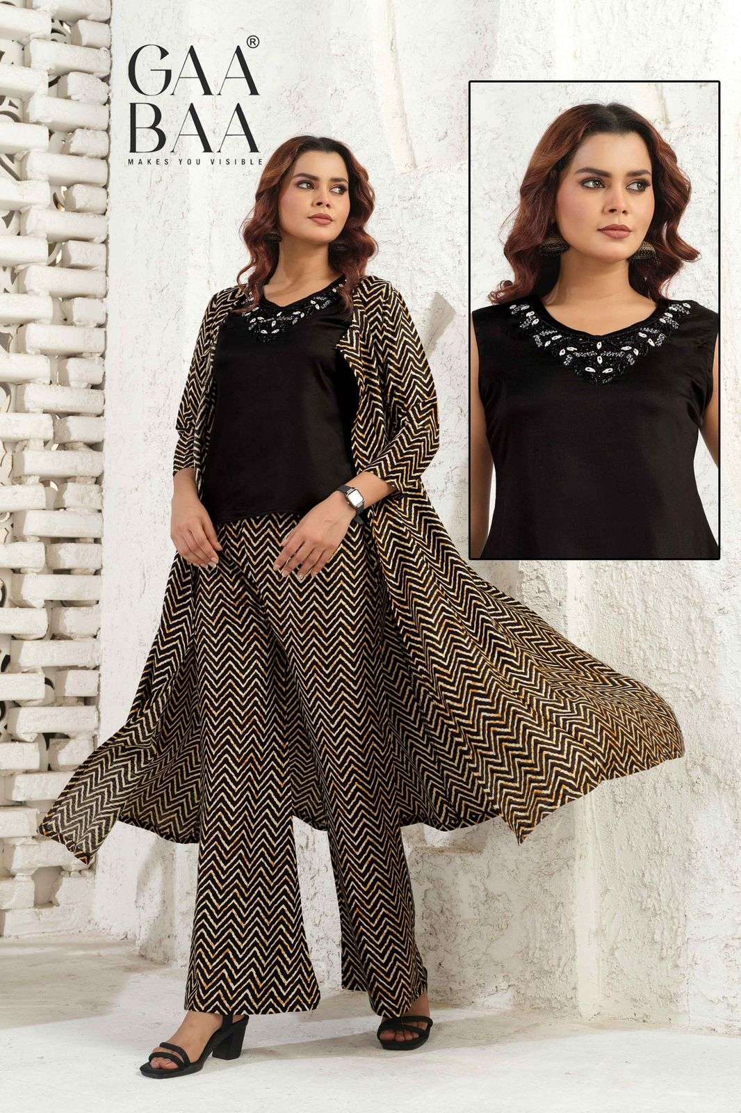 GAABAA LAUNCHING SUPER COOL LIVA GAJI PRINT JACKET AND BOTTOM CO-ORD SET                       