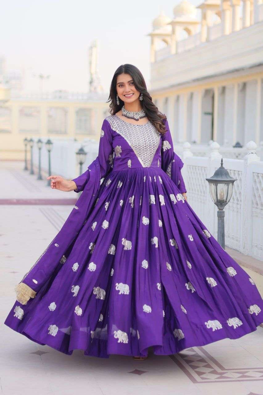 GEORGETTE FEBRIC SEQUENCE EMBROIDERY WORK GOWN WITH DUPATTA 