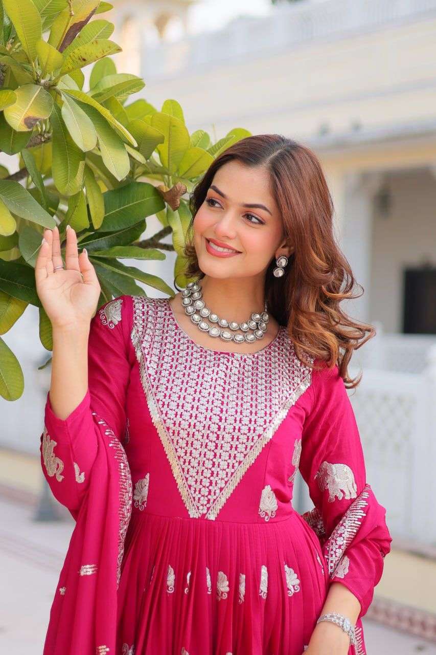GEORGETTE FEBRIC SEQUENCE EMBROIDERY WORK GOWN WITH DUPATTA 