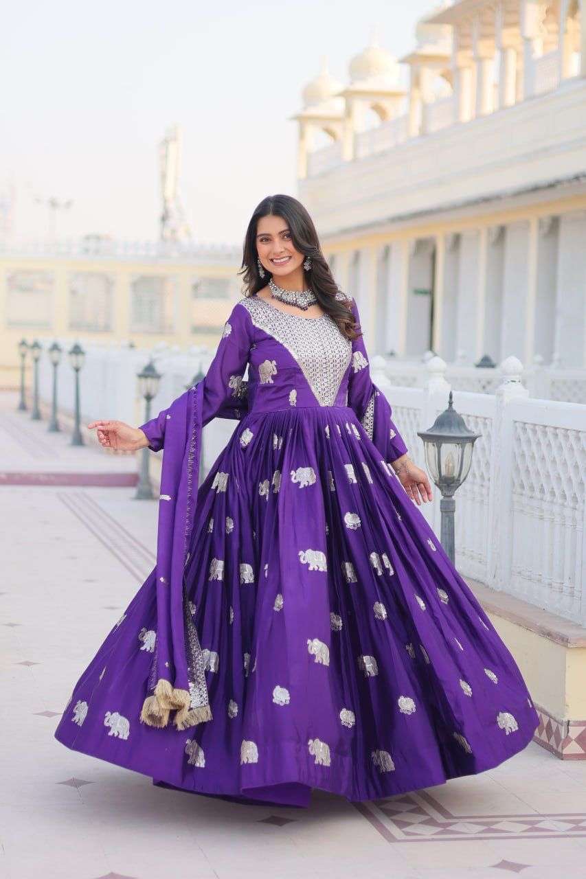 GEORGETTE FEBRIC SEQUENCE EMBROIDERY WORK GOWN WITH DUPATTA 