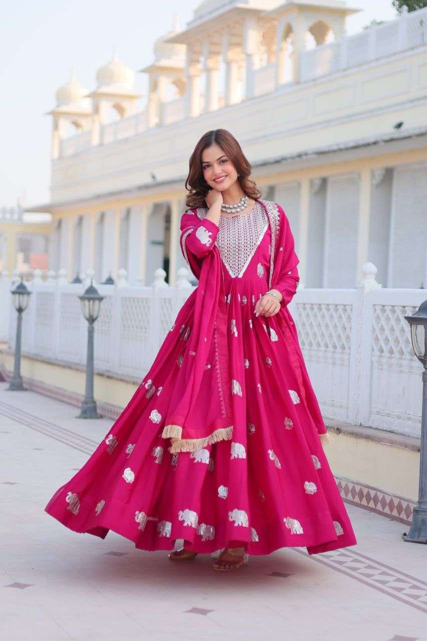 GEORGETTE FEBRIC SEQUENCE EMBROIDERY WORK GOWN WITH DUPATTA 