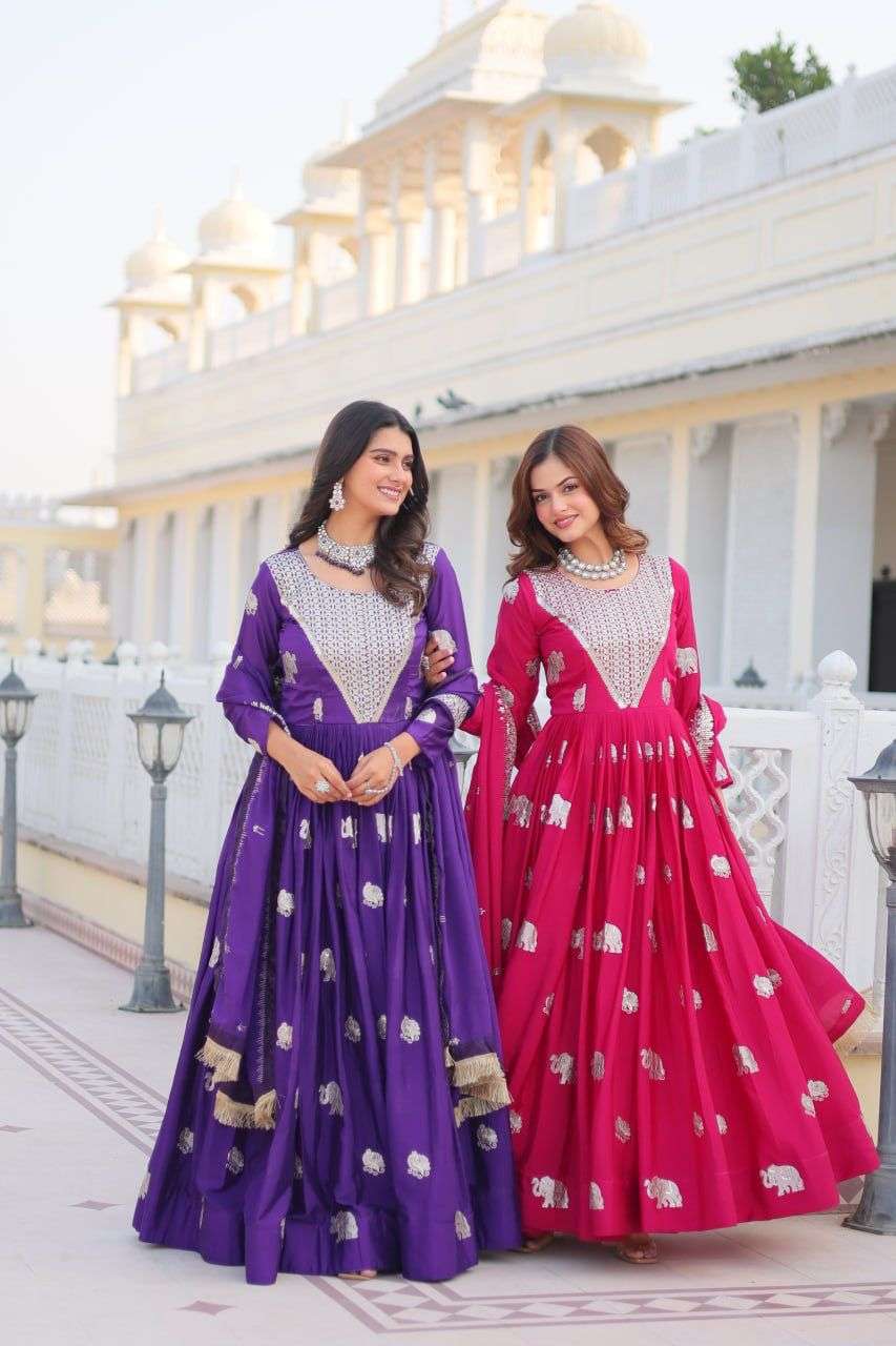 GEORGETTE FEBRIC SEQUENCE EMBROIDERY WORK GOWN WITH DUPATTA 