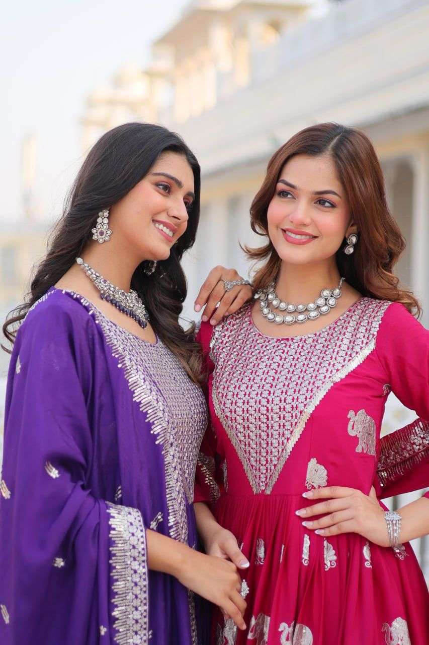 GEORGETTE FEBRIC SEQUENCE EMBROIDERY WORK GOWN WITH DUPATTA 