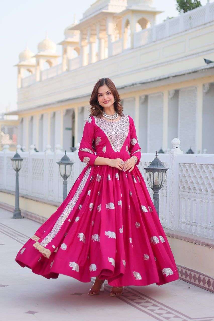 GEORGETTE FEBRIC SEQUENCE EMBROIDERY WORK GOWN WITH DUPATTA 