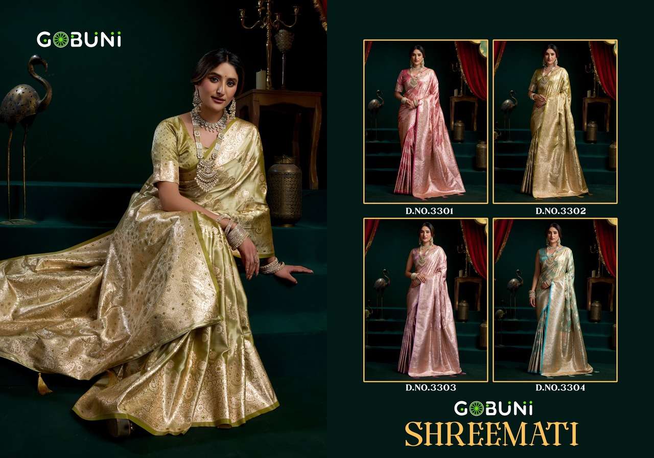 GOBUNI LAUNCHING PREMIUM SATIN SILK WITH FANCY SAREE SREEMATI CATALOG       