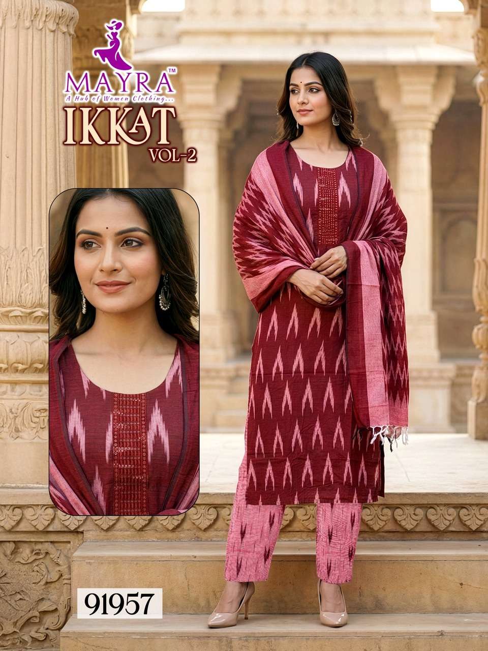 HEAVY COTTON  IKKAT PRINT WITH TIE WORK WITH COTTON PANT AND COTTON  DUPATTA IKKAT VOL-2