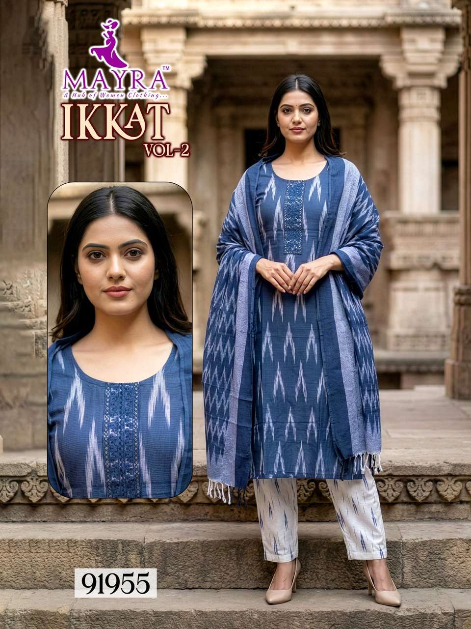 HEAVY COTTON  IKKAT PRINT WITH TIE WORK WITH COTTON PANT AND COTTON  DUPATTA IKKAT VOL-2