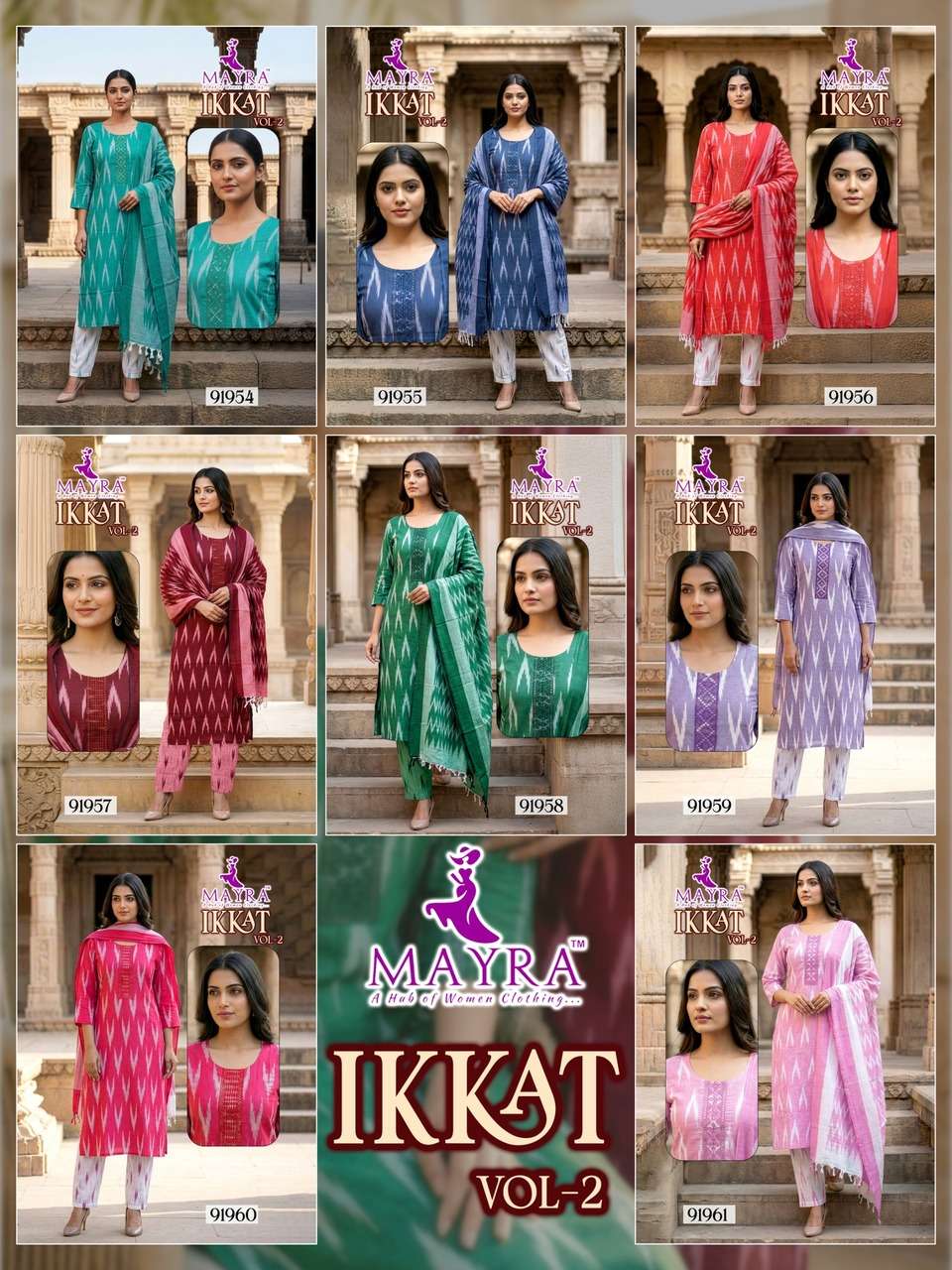 HEAVY COTTON  IKKAT PRINT WITH TIE WORK WITH COTTON PANT AND COTTON  DUPATTA IKKAT VOL-2