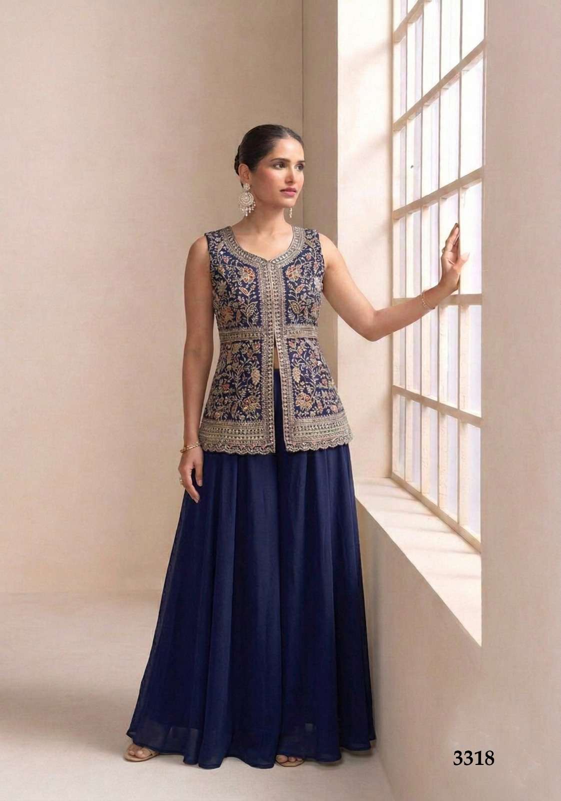 HEAVY STAR GEORGETTE FRONT AND BACK SIDE BEAUTIFUL SEQUENCE LAKHNAVI EMBROIDERY WORK  