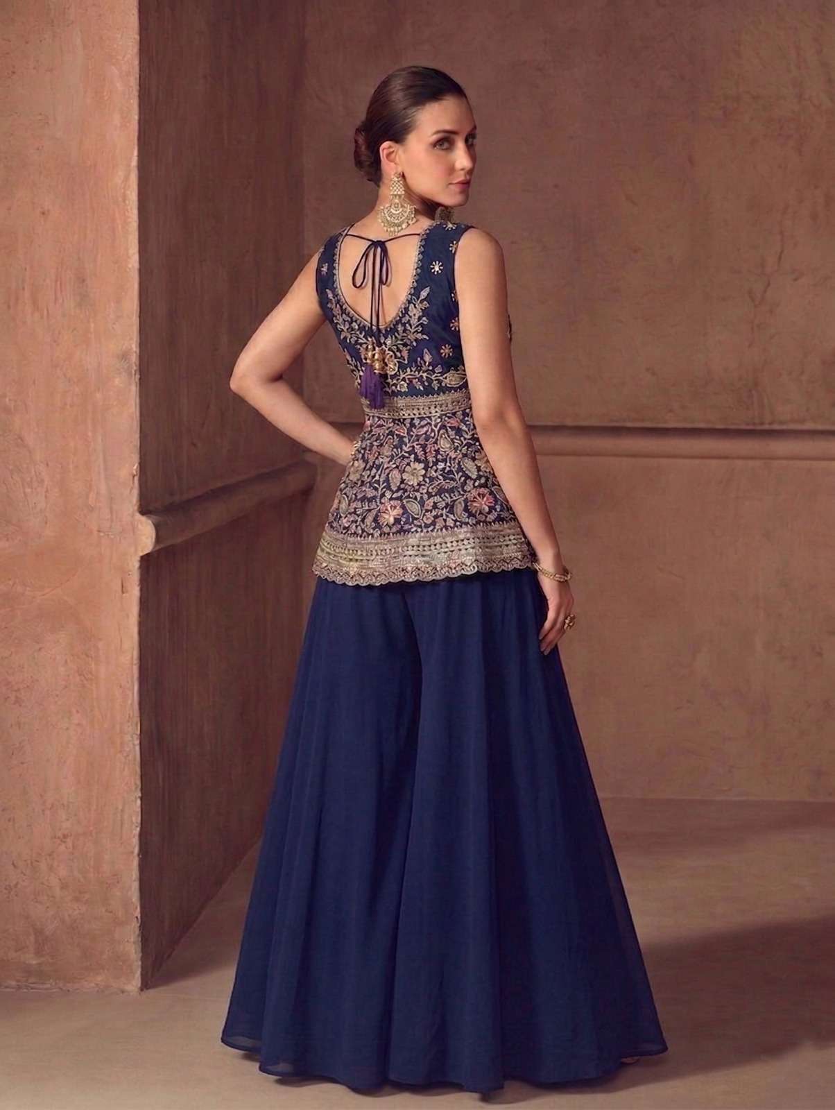 HEAVY STAR GEORGETTE FRONT AND BACK SIDE BEAUTIFUL SEQUENCE LAKHNAVI EMBROIDERY WORK  