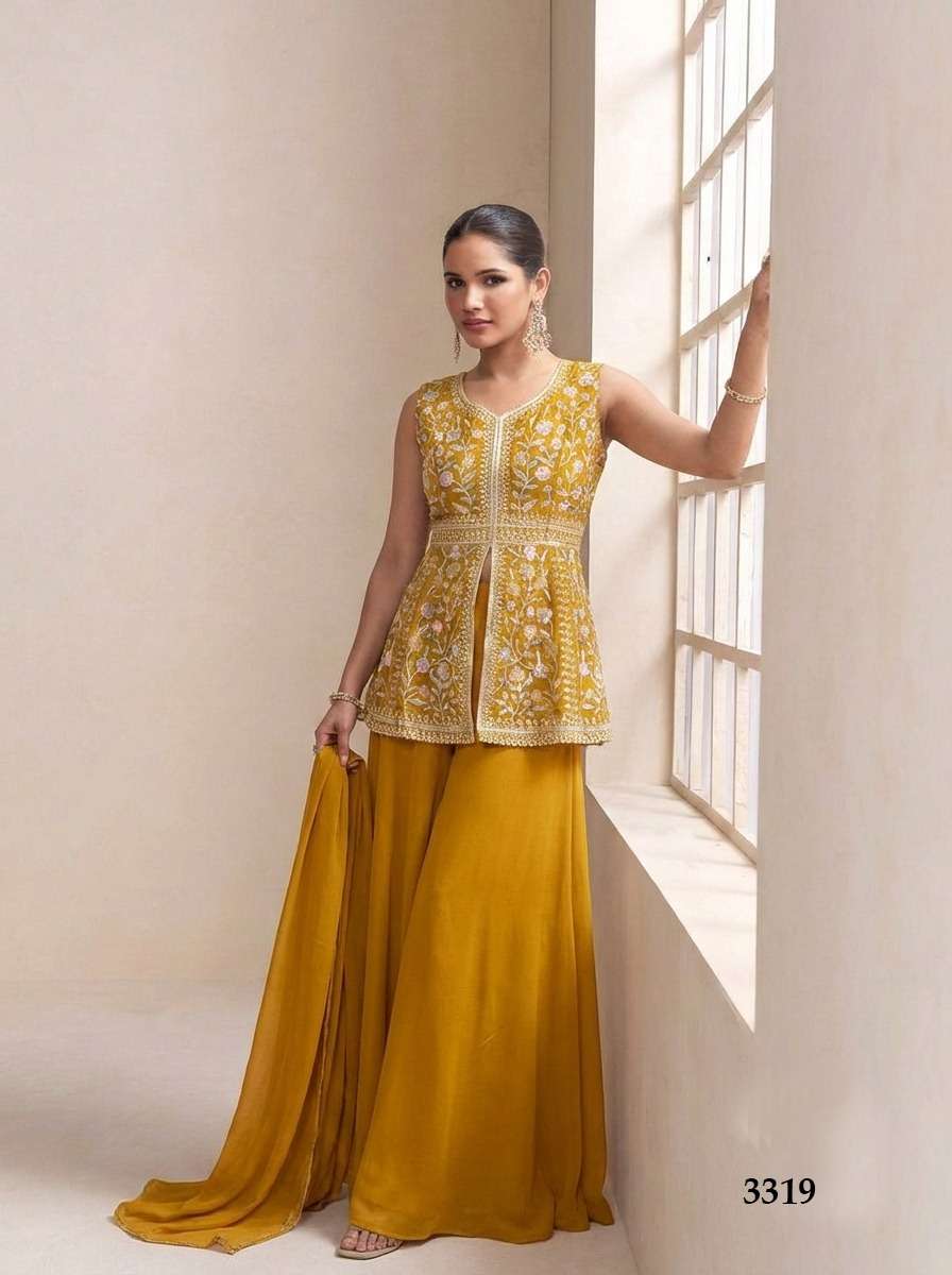 HEAVY STAR GEORGETTE FRONT AND BACK SIDE BEAUTIFUL SEQUENCE LAKHNAVI EMBROIDERY WORK  