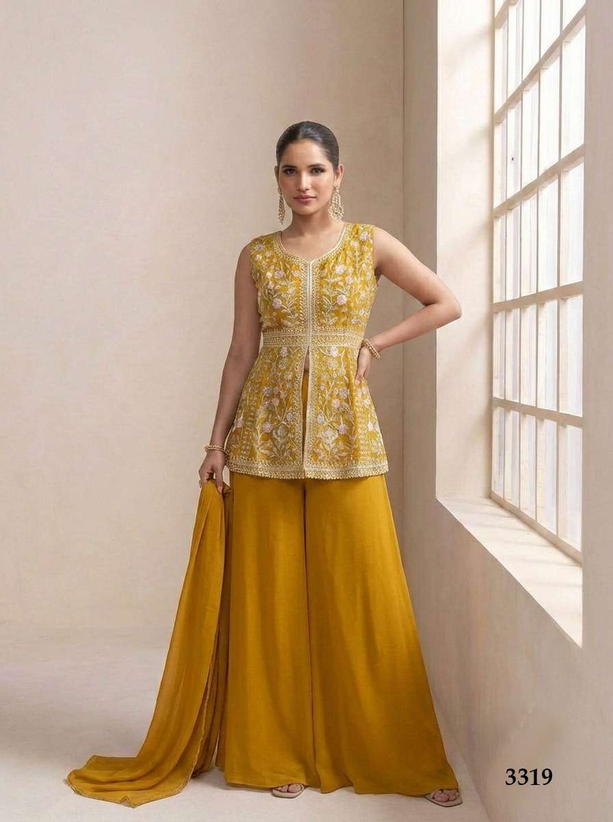 HEAVY STAR GEORGETTE FRONT AND BACK SIDE BEAUTIFUL SEQUENCE LAKHNAVI EMBROIDERY WORK  
