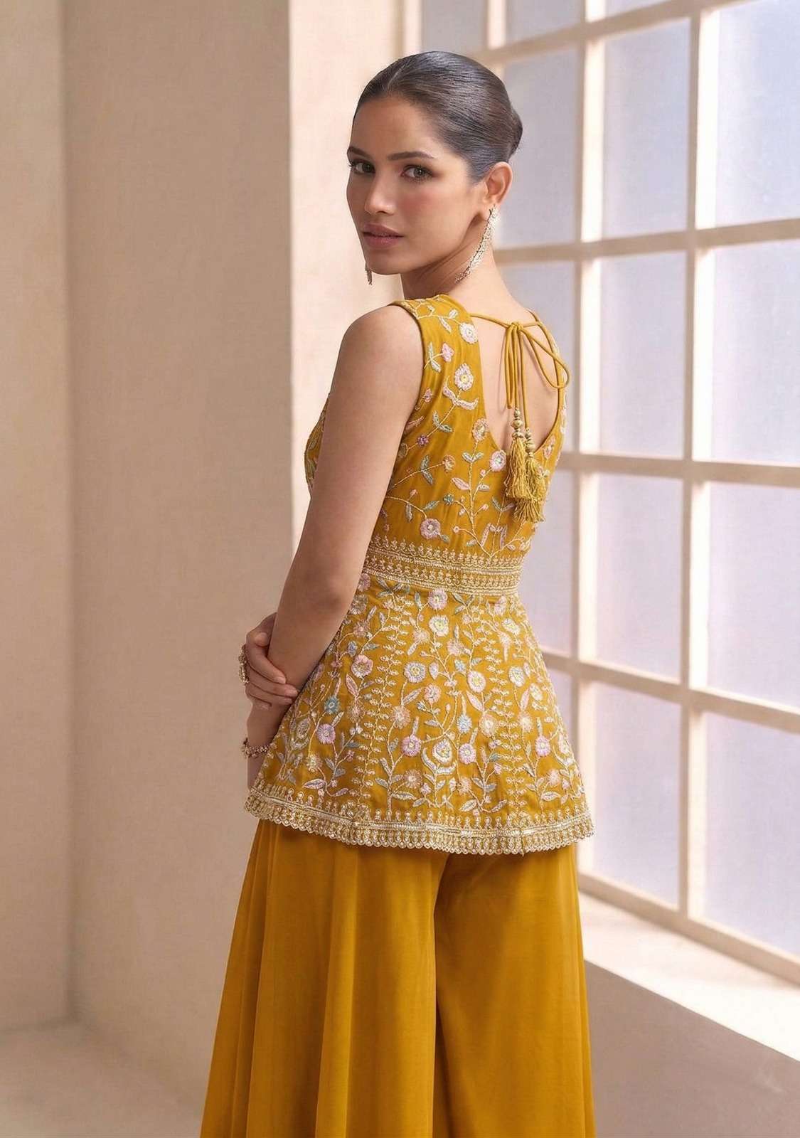HEAVY STAR GEORGETTE FRONT AND BACK SIDE BEAUTIFUL SEQUENCE LAKHNAVI EMBROIDERY WORK  