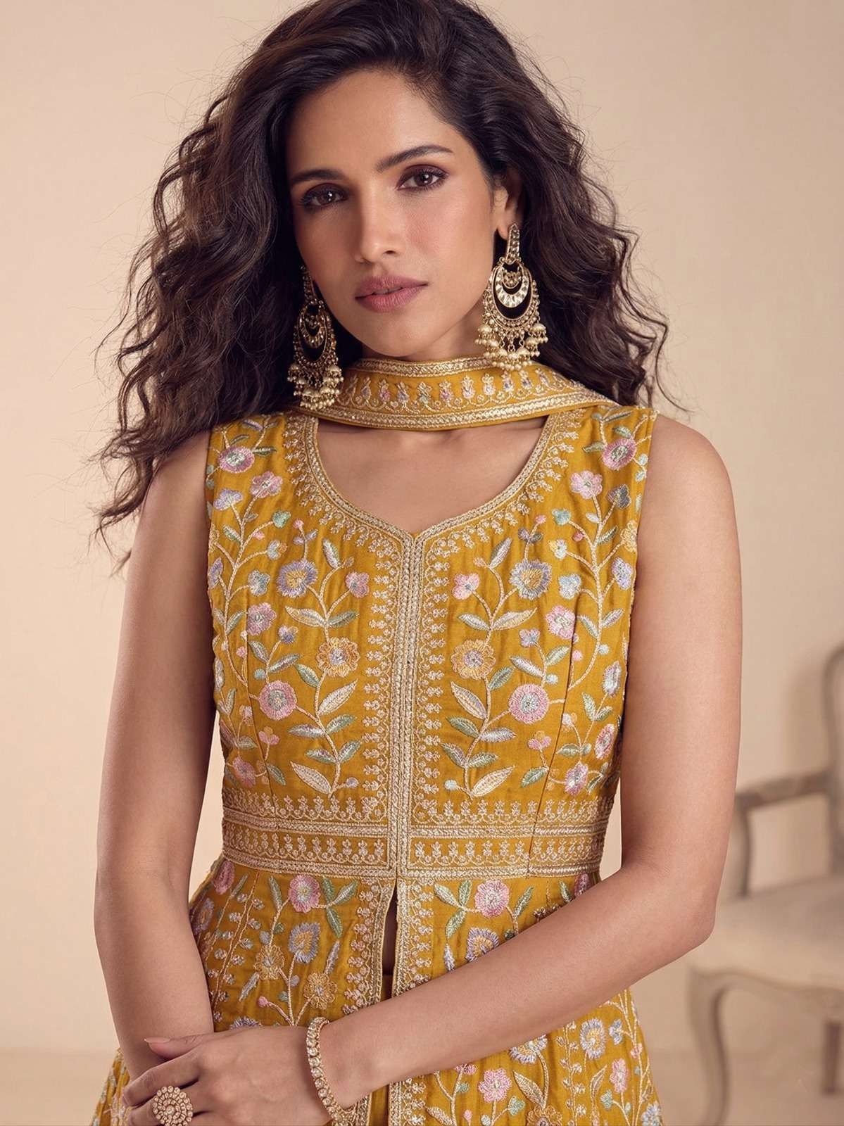 HEAVY STAR GEORGETTE FRONT AND BACK SIDE BEAUTIFUL SEQUENCE LAKHNAVI EMBROIDERY WORK  