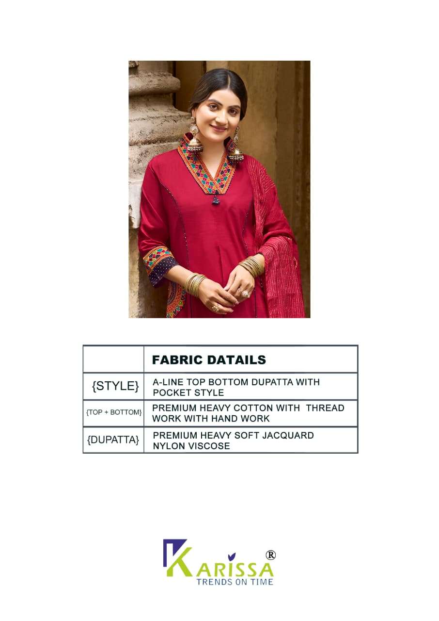 KARISSA LAUNCHING A-LINE TOP PANT DUPATTA WITH POCKET STYLE KASHMIRA CATALOG
