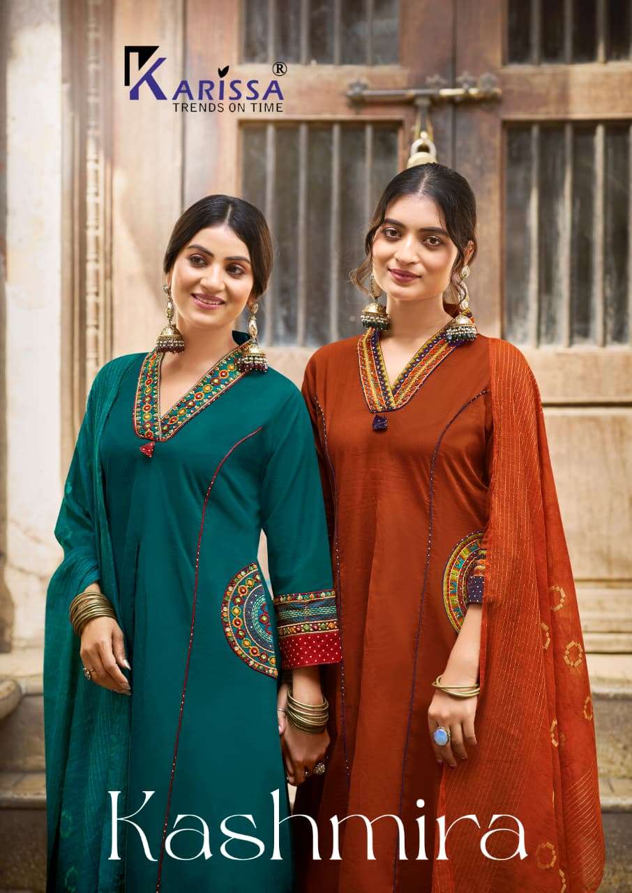 KARISSA LAUNCHING A-LINE TOP PANT DUPATTA WITH POCKET STYLE KASHMIRA CATALOG