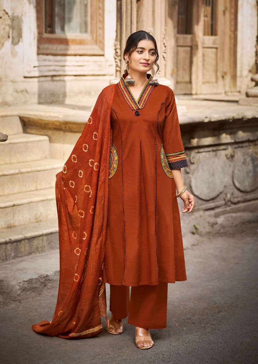 KARISSA LAUNCHING A-LINE TOP PANT DUPATTA WITH POCKET STYLE KASHMIRA CATALOG