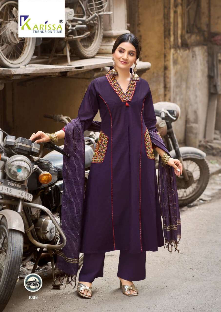 KARISSA LAUNCHING A-LINE TOP PANT DUPATTA WITH POCKET STYLE KASHMIRA CATALOG