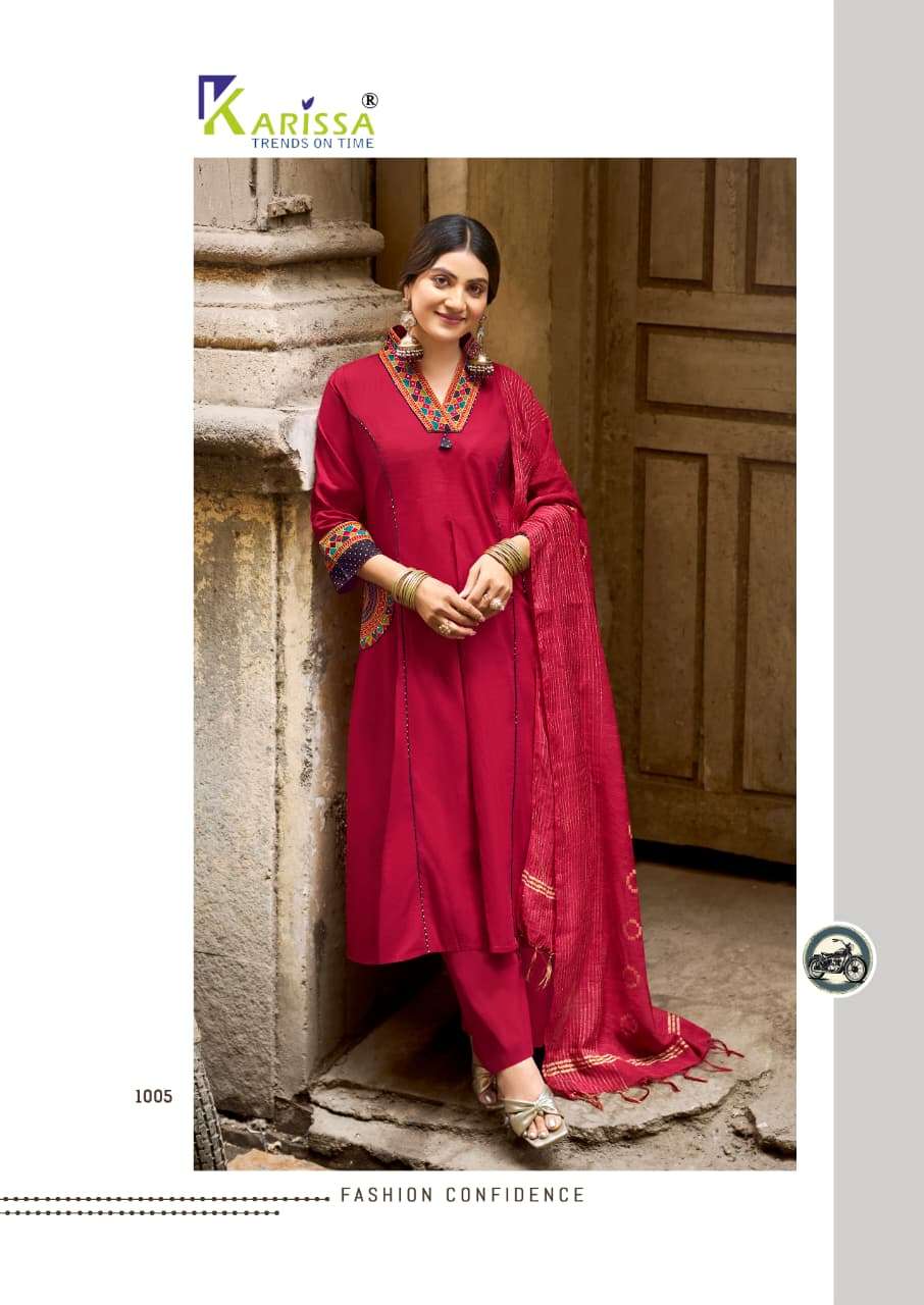 KARISSA LAUNCHING A-LINE TOP PANT DUPATTA WITH POCKET STYLE KASHMIRA CATALOG