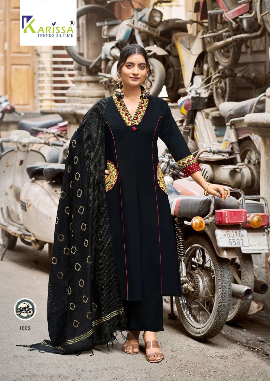 KARISSA LAUNCHING A-LINE TOP PANT DUPATTA WITH POCKET STYLE KASHMIRA CATALOG
