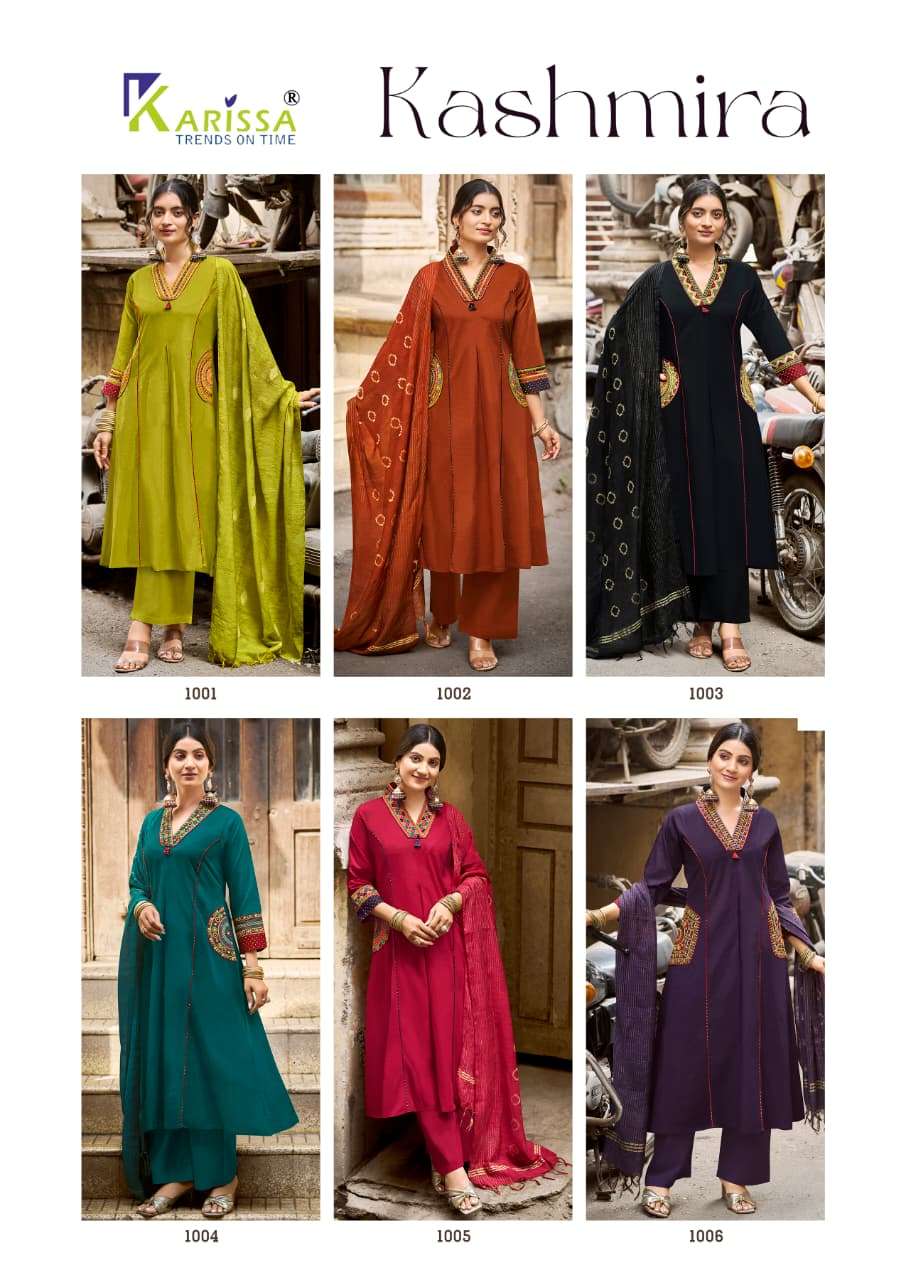 KARISSA LAUNCHING A-LINE TOP PANT DUPATTA WITH POCKET STYLE KASHMIRA CATALOG
