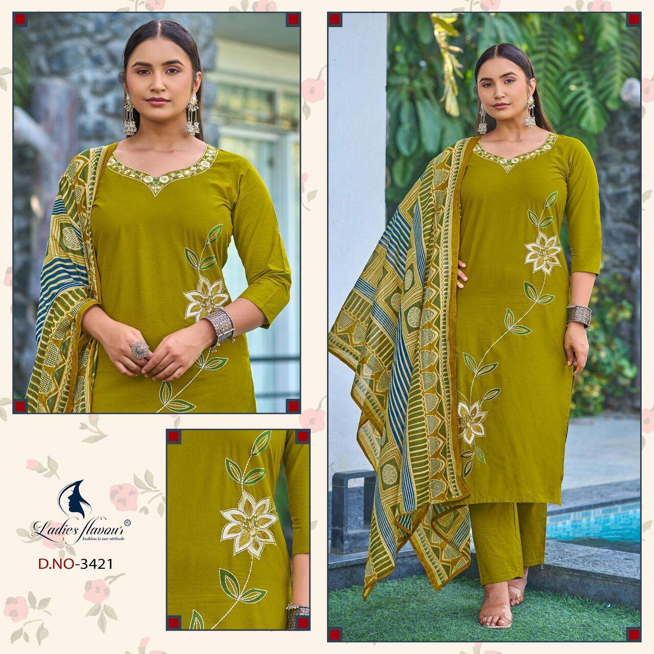 LADIES FLAVOUR LAUNCHING HEAVY COTTON EMBROIDERY WORK KURTI SET COLLECTION