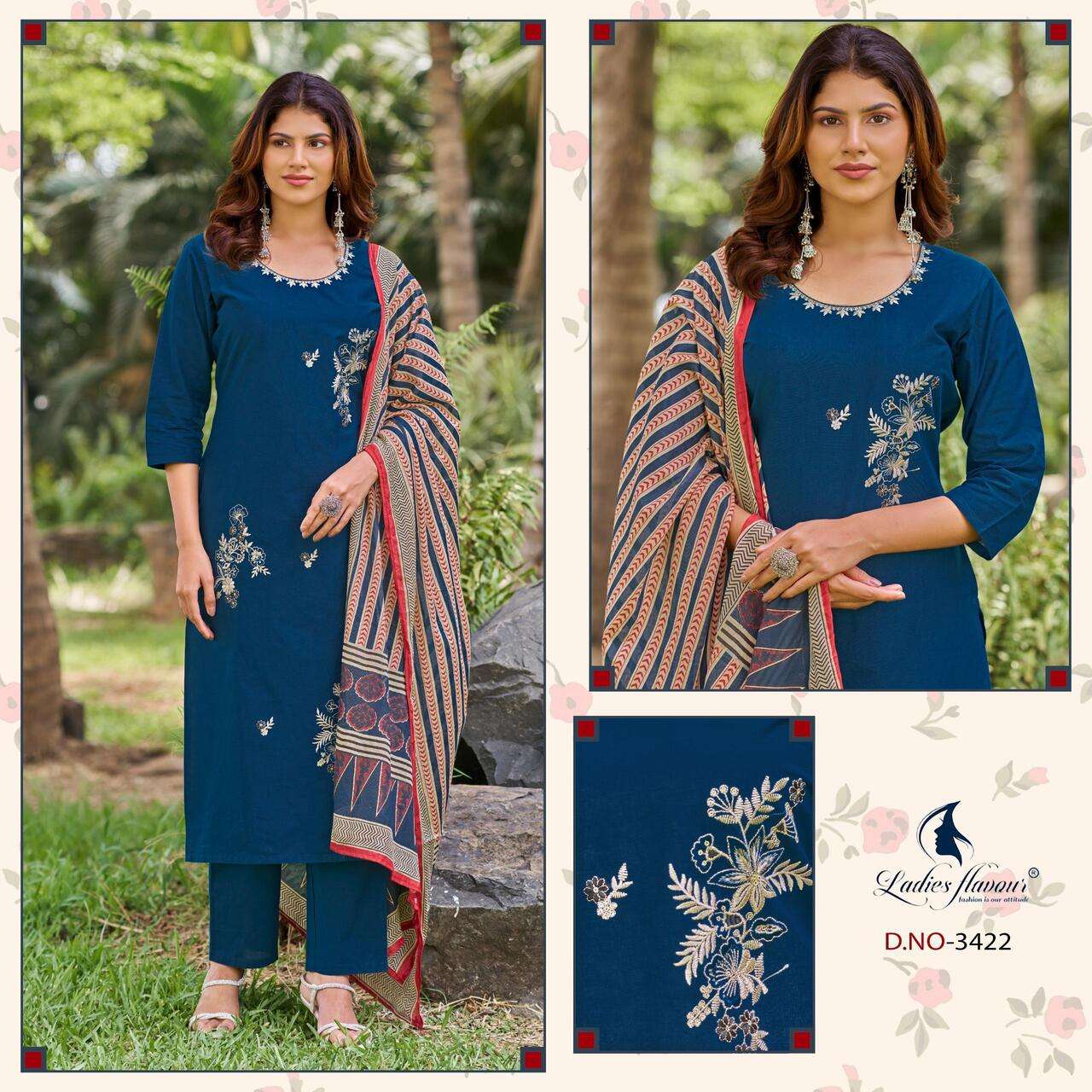 LADIES FLAVOUR LAUNCHING HEAVY COTTON EMBROIDERY WORK KURTI SET COLLECTION