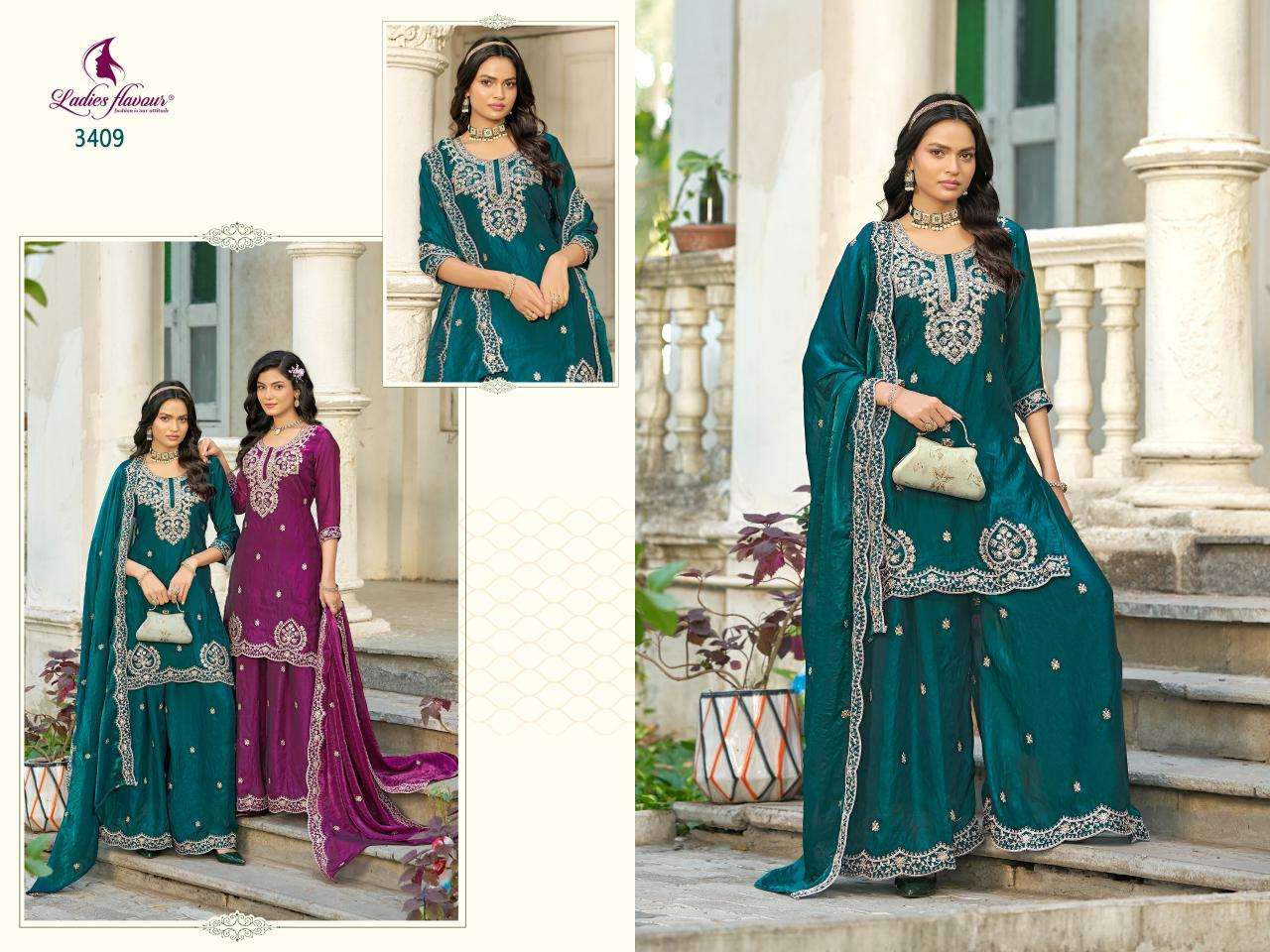  LADIES FLAVOUR LAUNCHING NEW SATIN FABRIC WITH EMBROIDERY WORK SARARA KURTI SET 