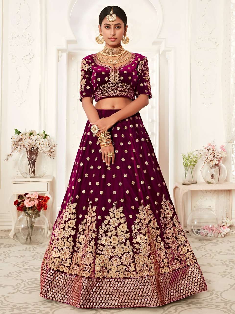 LAUNCHING ROYAL PURPLE VELVET BRIDAL LEHENGA