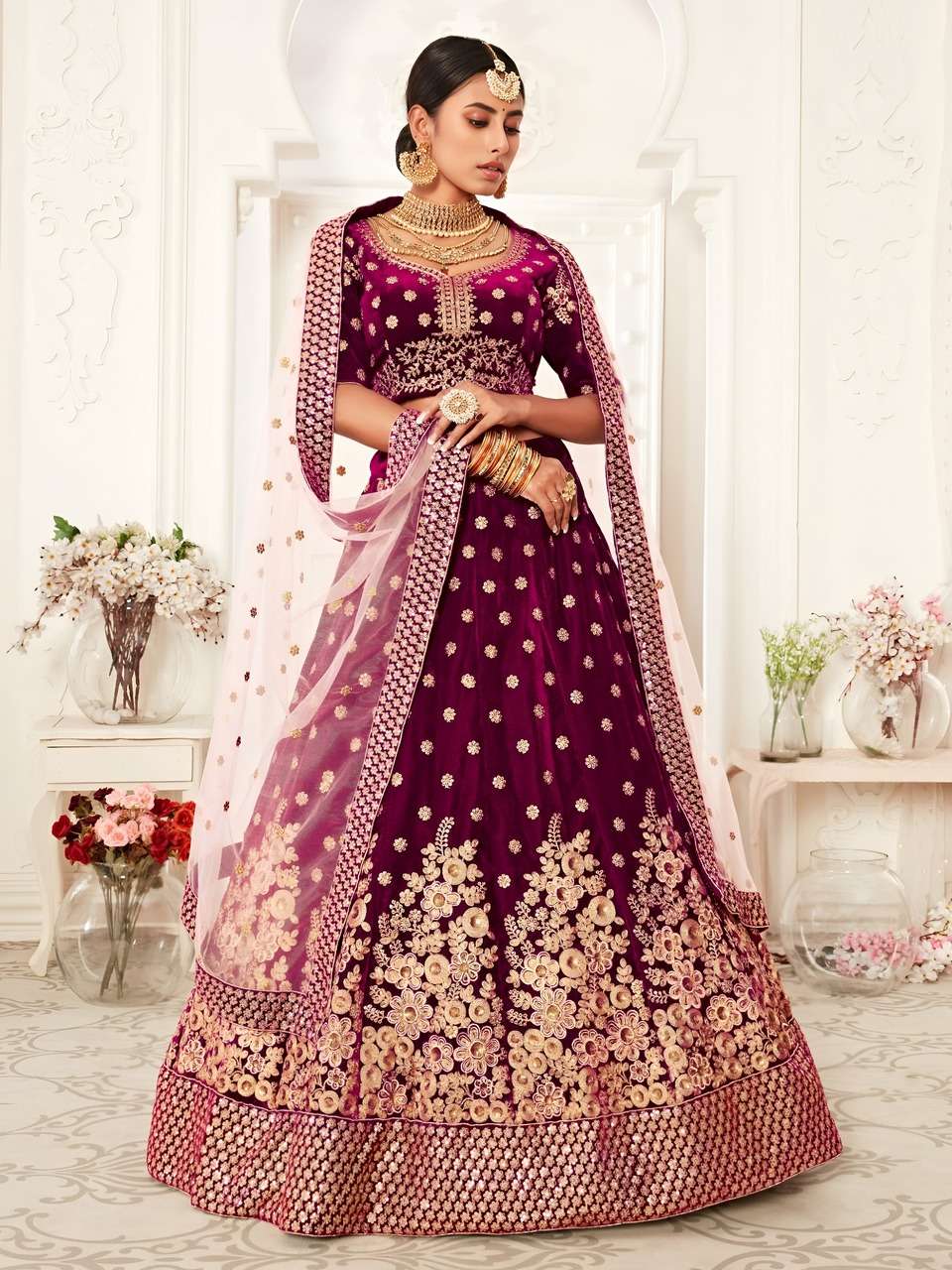 LAUNCHING ROYAL PURPLE VELVET BRIDAL LEHENGA