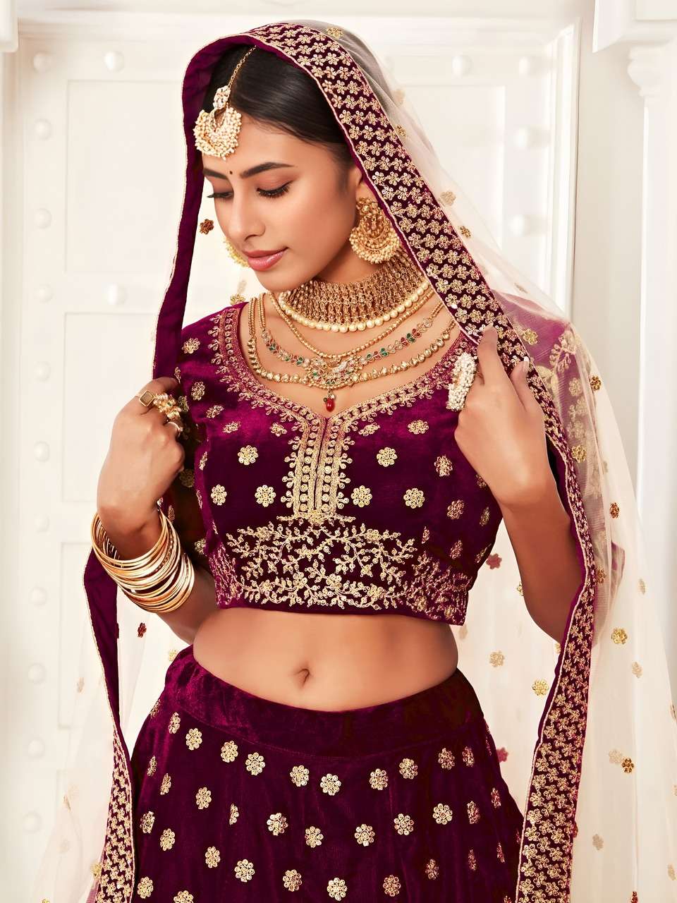 LAUNCHING ROYAL PURPLE VELVET BRIDAL LEHENGA