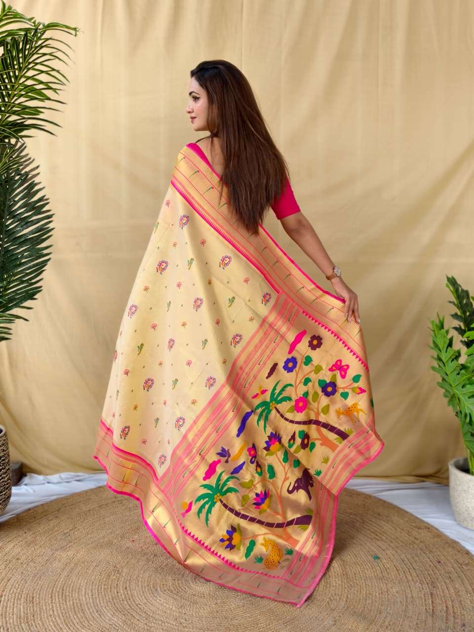 LAUNCHING TREANDING SOFT CREAM BASE TISSUE SILK SAREE 