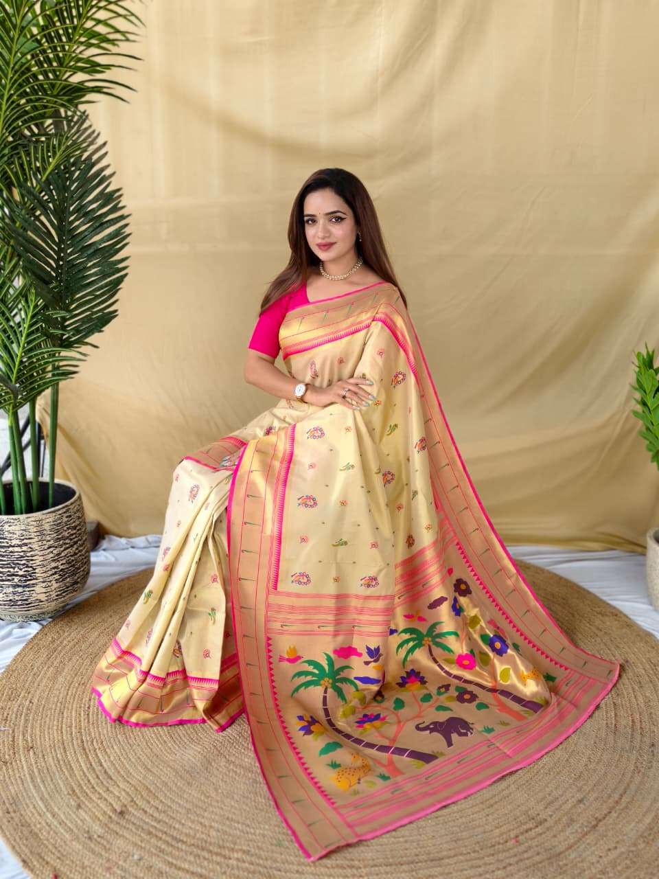 LAUNCHING TREANDING SOFT CREAM BASE TISSUE SILK SAREE 