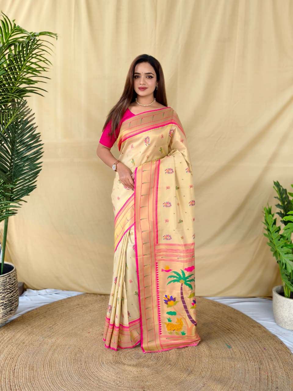 LAUNCHING TREANDING SOFT CREAM BASE TISSUE SILK SAREE 