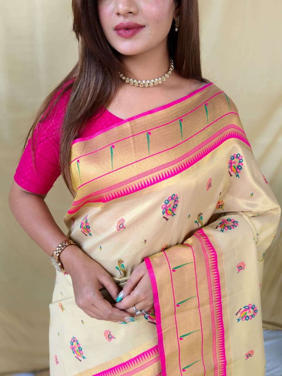 LAUNCHING TREANDING SOFT CREAM BASE TISSUE SILK SAREE 