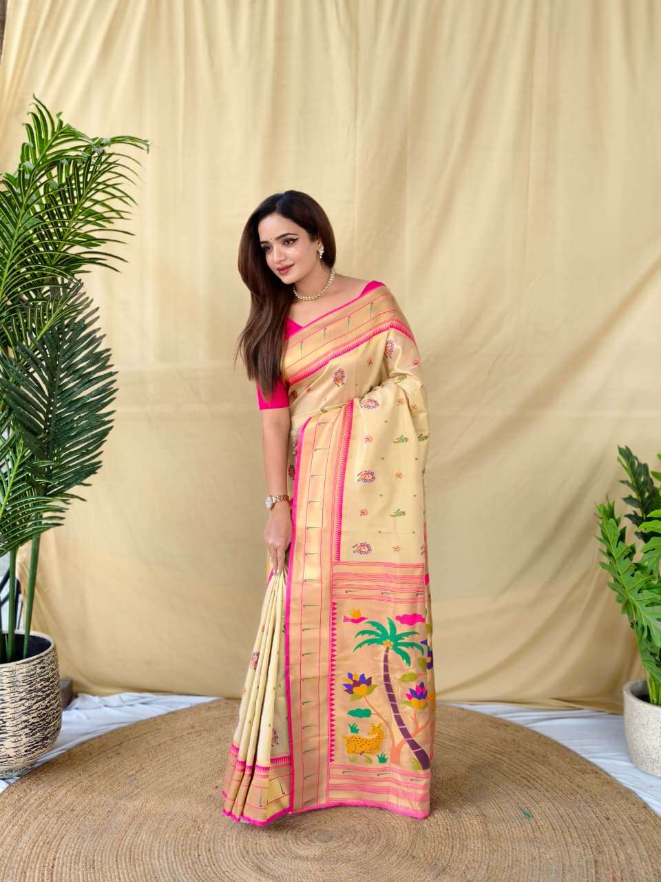 LAUNCHING TREANDING SOFT CREAM BASE TISSUE SILK SAREE 