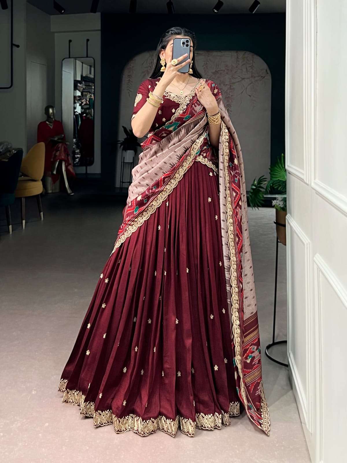 LAUNCHING VICHITRA SILK WITH SEQUENCE AND THREAD EMBROIDERY WORK LEHENGA CHOLI AARNA-01
