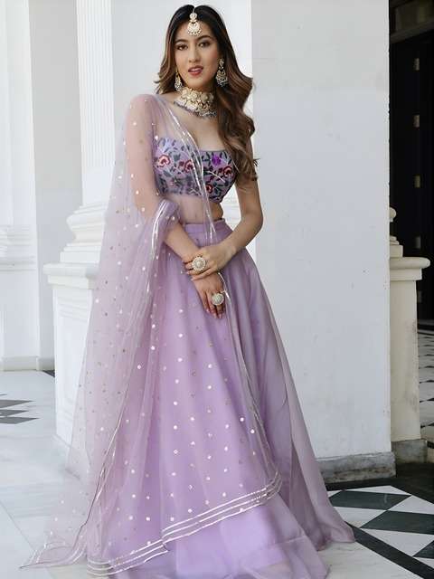 LAVENDER ORGANZA LEHENGA CHOLI WITH FLORAL BLOUSE